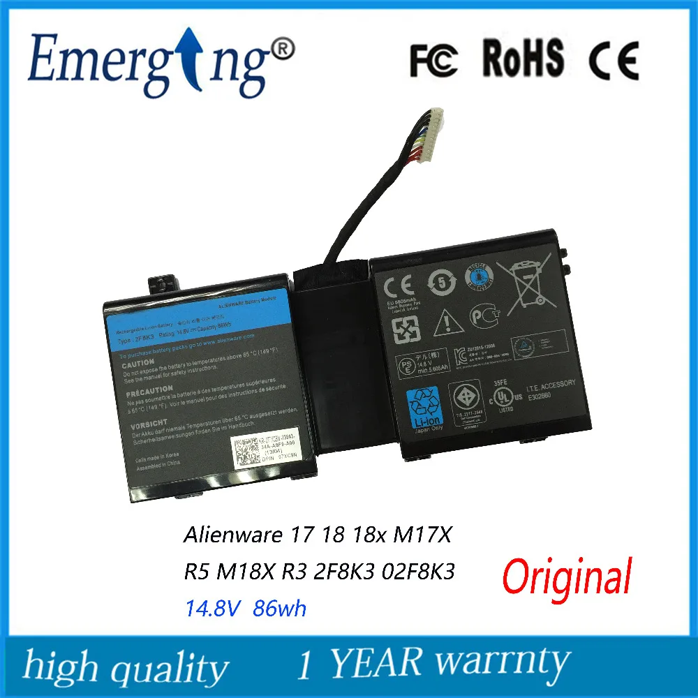 14 8 в 86WH новый оригинальный аккумулятор для ноутбука DELL Alienware 17 18 18x M17X R5 M18X R3 2F8K3
