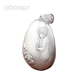 

Matte 990 Sterling Silver Buddhism Necklace Pendant Embossed Buddha and Heart Sutra for Men Women Free Shipping