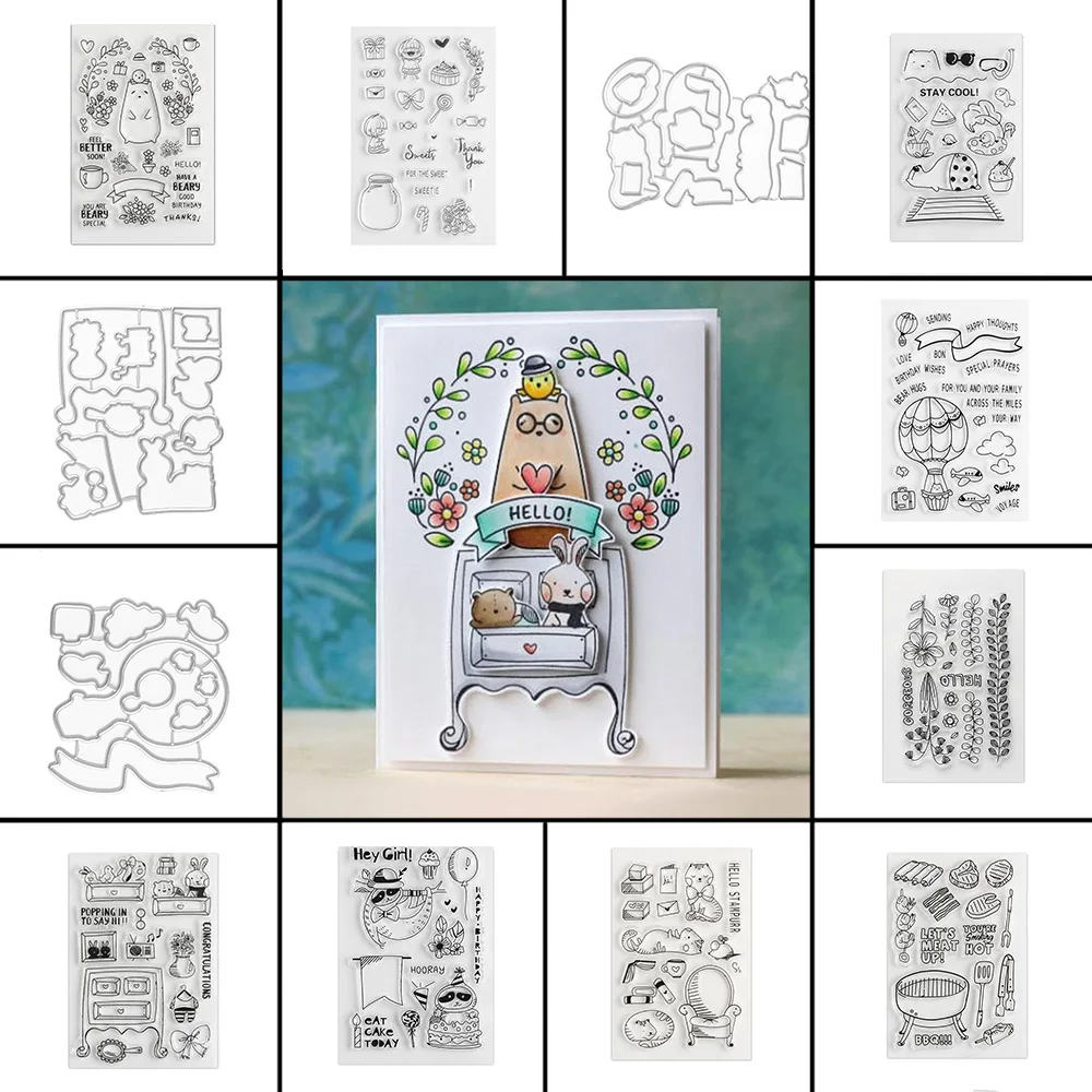 Mice Silicone Clear Stamp with Cutting Dies Stencil Set DIY Scrapbooking Embossing Photo Album Decorative Paper Card Craft Art Handmade