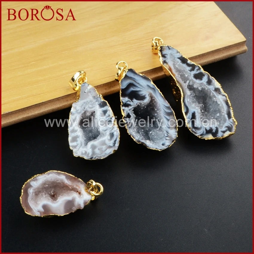 BOROSA Druzy свободной формы половина натуральный оникс кулон agates Geode подвеска в