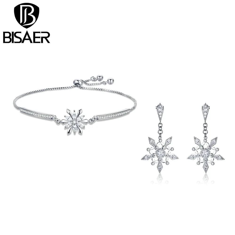 BISAER Luminous Clear Cubic Zircon Winter Snowflakes Flower Frost Women Bracelets Earrings Jewelry Sets Silver Jewelry WE172
BISAER Luminous Clear Cubic Zircon Winter Snowflakes Flower Frost Women Bracelets Earrings Jewelry Sets Silver Jewelry WE172