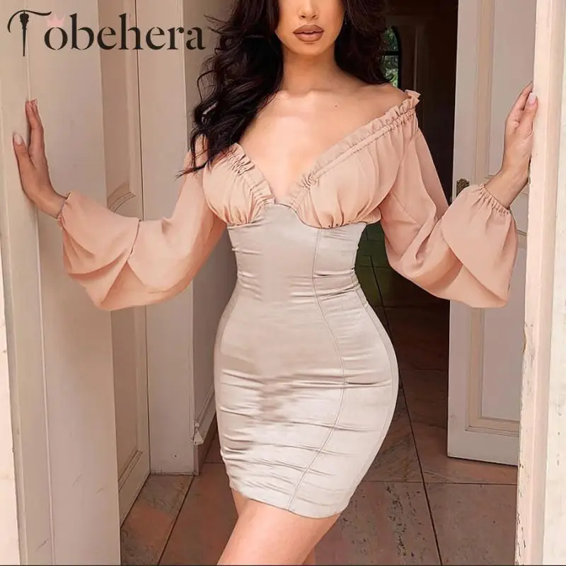 Glamaker Sexy satin long lantern sleeve short dress Women v neck bodycon party mini dress patchwork ruffle elegant summer dress
Glamaker Sexy satin long lantern sleeve short dress Women v neck bodycon party mini dress patchwork ruffle elegant summer dress