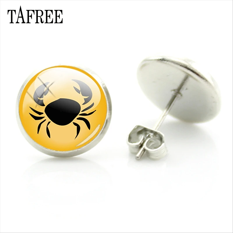 TAFREE 12 Zodiac Cancer Picture Glass Cabochon Stud Earring Christmas present Earrings Women Jewelry New Year Gift XZ25
TAFREE 12 Zodiac Cancer Picture Glass Cabochon Stud Earring Christmas present Earrings Women Jewelry New Year Gift XZ25