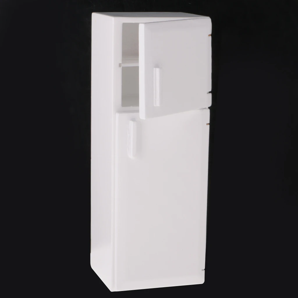 1/12 Dollhouse Miniature Kitchen White Wooden Fridge Refrigerator Freezer 1:12 Doll House Decor Classic Toys for Child Kids Gift