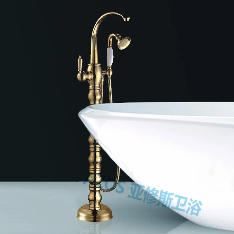 Bathtub Faucets Luxury Golden Gold Nickle Water Mixers Floor Stand Hand Hold Bathroom Shower Sauna Kit LDTZ019 | Обустройство дома