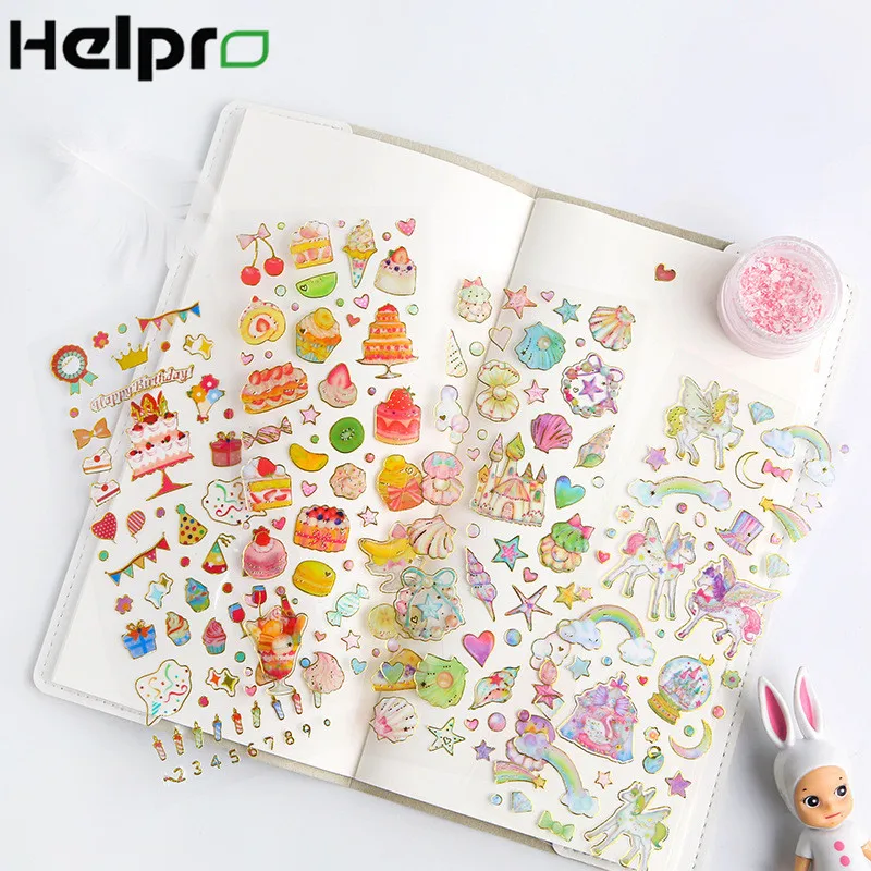 Helpro 1PC Cute Bronzing Cartoon Sticker Transparent DIY Diary Decoration Scrapbooking Child Stationery School Supplies
Helpro 1PC Cute Bronzing Cartoon Sticker Transparent DIY Diary Decoration Scrapbooking Child Stationery School Supplies