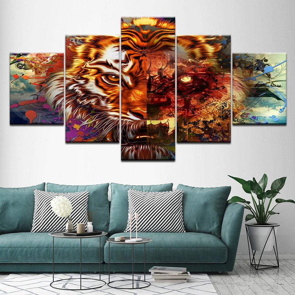 watercolor Wall painting Tiger face Abstract Animal Pictures Bedroom living room Home Decor Creative Art Canvas Painting | Дом и сад