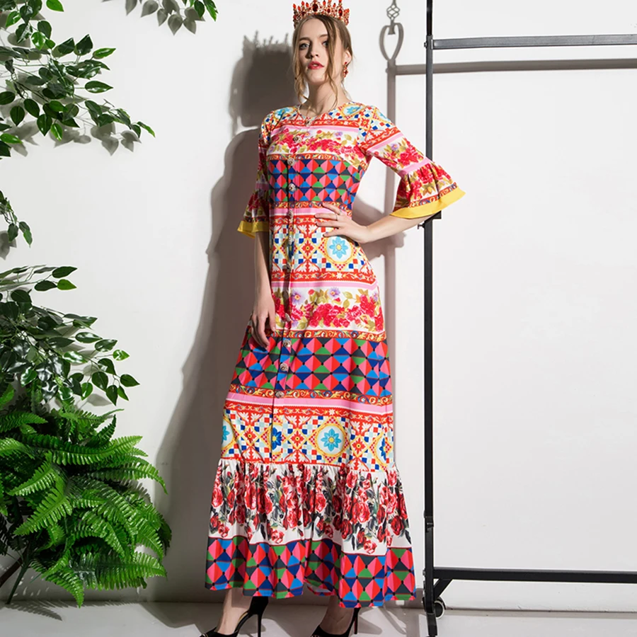 Red Luxury Long Dress 2017 Spring Summer High Quality Flowers Print Buttons Half Flare Sleeves Casual Pretty Women Slim Dress
Red Luxury Long Dress 2017 Spring Summer High Quality Flowers Print Buttons Half Flare Sleeves Casual Pretty Women Slim Dress