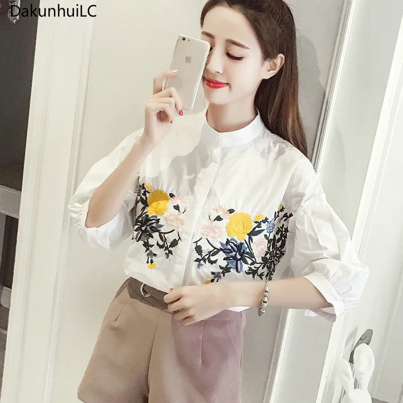 2019 Summer Casual Tops Embroidery Female Blouse Flower Pattern Stand Collar Lantern Sleeve Cotton Women Shirts
2019 Summer Casual Tops Embroidery Female Blouse Flower Pattern Stand Collar Lantern Sleeve Cotton Women Shirts