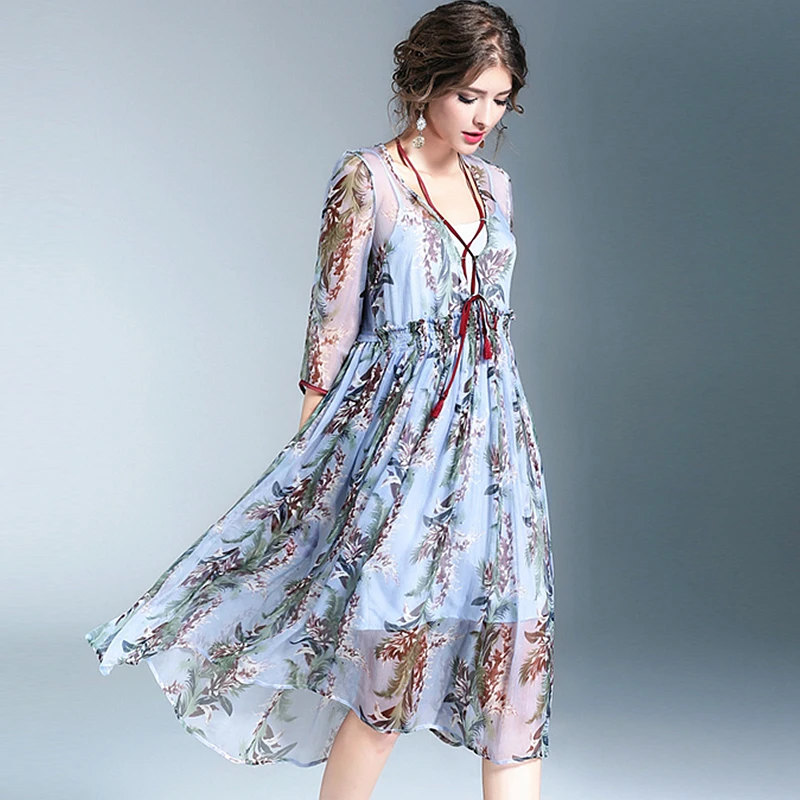 100% Silk Dress Women Print Lace-up Decoration Deep V Neck Half Sleeves High Elastic Waist Two Pieces Set New Fashion Spring2018
100% Silk Dress Women Print Lace-up Decoration Deep V Neck Half Sleeves High Elastic Waist Two Pieces Set New Fashion Spring2018