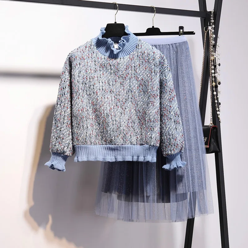 2019 Spring New Women Patchwork Wool Pullover Long Sleeve Tweed Weave Top+High Waist Bling Pleated Long Mesh Skirt 2 Piece Sets
2019 Spring New Women Patchwork Wool Pullover Long Sleeve Tweed Weave Top+High Waist Bling Pleated Long Mesh Skirt 2 Piece Sets