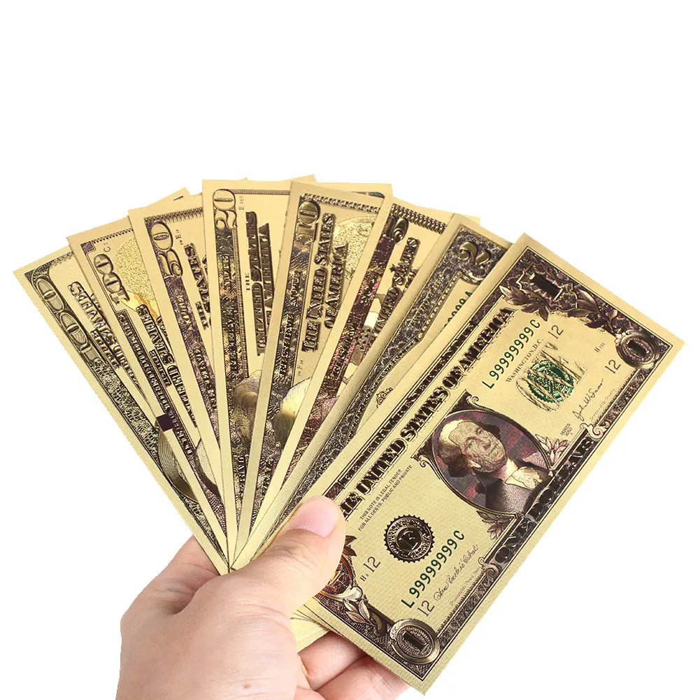 8pcs/Set 24K Gold Plated Dollars Antique Plated High Quality Commemorative Notes Souvenir Home Decoration Realistic Banknotes
8pcs/Set 24K Gold Plated Dollars Antique Plated High Quality Commemorative Notes Souvenir Home Decoration Realistic Banknotes