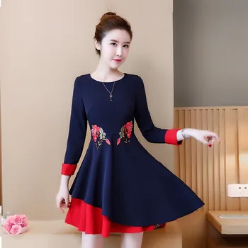2018Women contrast color spring dress plus size pinched waist elegant embroidery ball gown dress Cultivating vestido L-XXXXXL5XL
2018Women contrast color spring dress plus size pinched waist elegant embroidery ball gown dress Cultivating vestido L-XXXXXL5XL