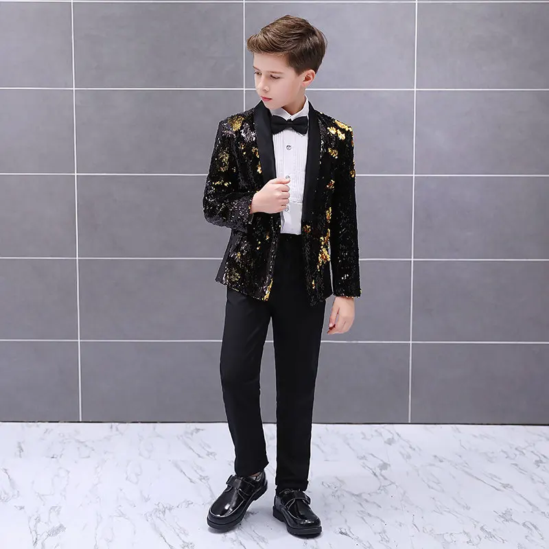 Black and Gold Sequin Boys Tuxedo Boy Suits Formal Jaqueta Infantil Boy Stage Wear Costume Garcon Mariage Kids Jacket
Black and Gold Sequin Boys Tuxedo Boy Suits Formal Jaqueta Infantil Boy Stage Wear Costume Garcon Mariage Kids Jacket
