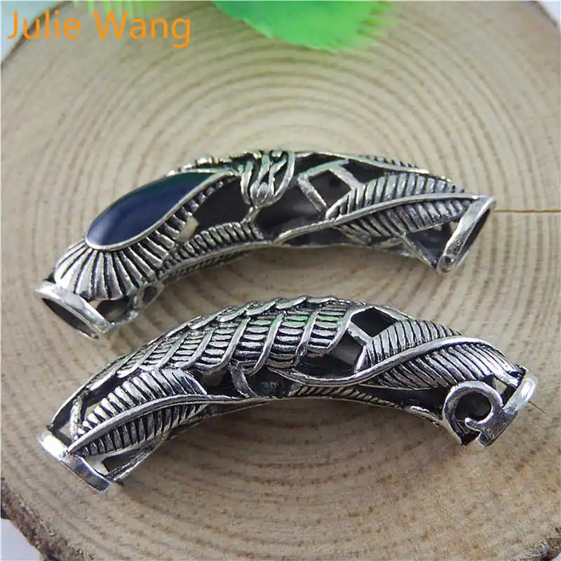 Julie Wang 2pcs Antique Silver Alloy Curved Tube Rhinestone Connectors Decoration DIY Necklace Bracelet Jewelry Making Accessory | Украшения