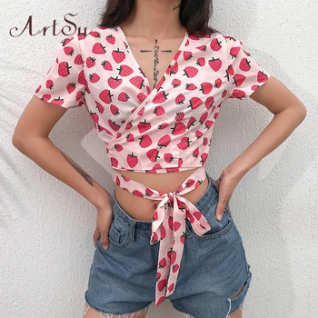 ArtSu Strawberry Tshirt Kawaii V Neck Tops for Women Cute Pink Crop Top T Shirt Ladies Lace Up Basic Tee Shirt Summer ASTS20866
ArtSu Strawberry Tshirt Kawaii V Neck Tops for Women Cute Pink Crop Top T Shirt Ladies Lace Up Basic Tee Shirt Summer ASTS20866