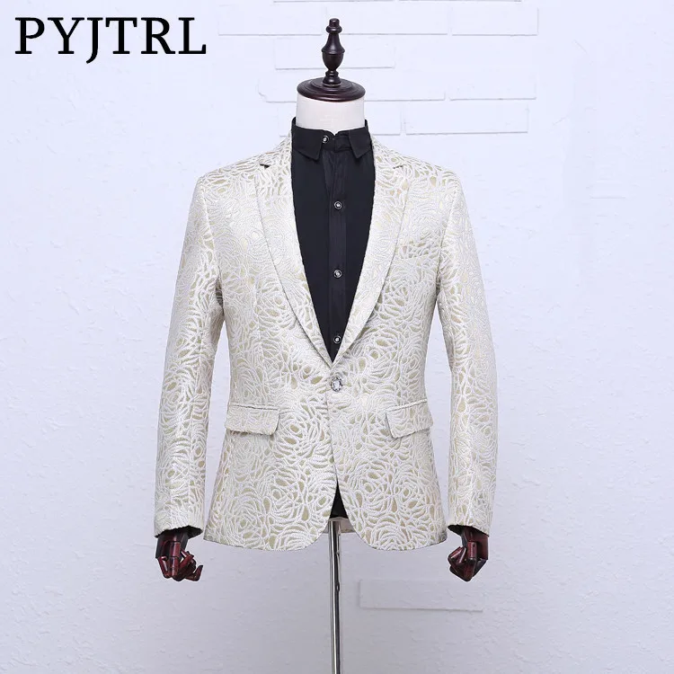 PYJTRL Men Fashion Beige Thick Jacquard Floral Pattern Stage Singer Costumes Blazer Hombre 2018 Wedding Groom Suit Jacket
PYJTRL Men Fashion Beige Thick Jacquard Floral Pattern Stage Singer Costumes Blazer Hombre 2018 Wedding Groom Suit Jacket