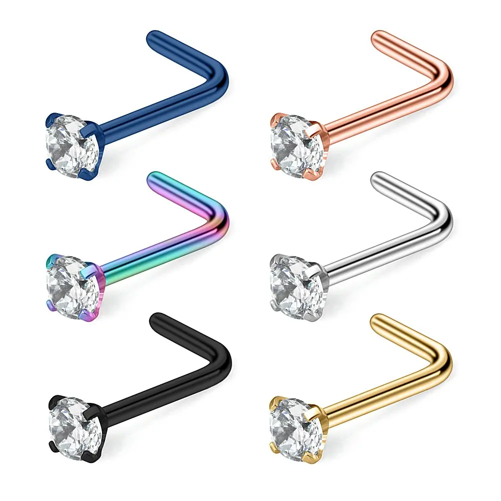 JFORYOU 6PCS 22G Surgical Steel Mix Color CZ Nose Stud Rings L Shaped Piercing Jewelry 1.5mm 2mm 2.5mm 3mm
JFORYOU 6PCS 22G Surgical Steel Mix Color CZ Nose Stud Rings L Shaped Piercing Jewelry 1.5mm 2mm 2.5mm 3mm