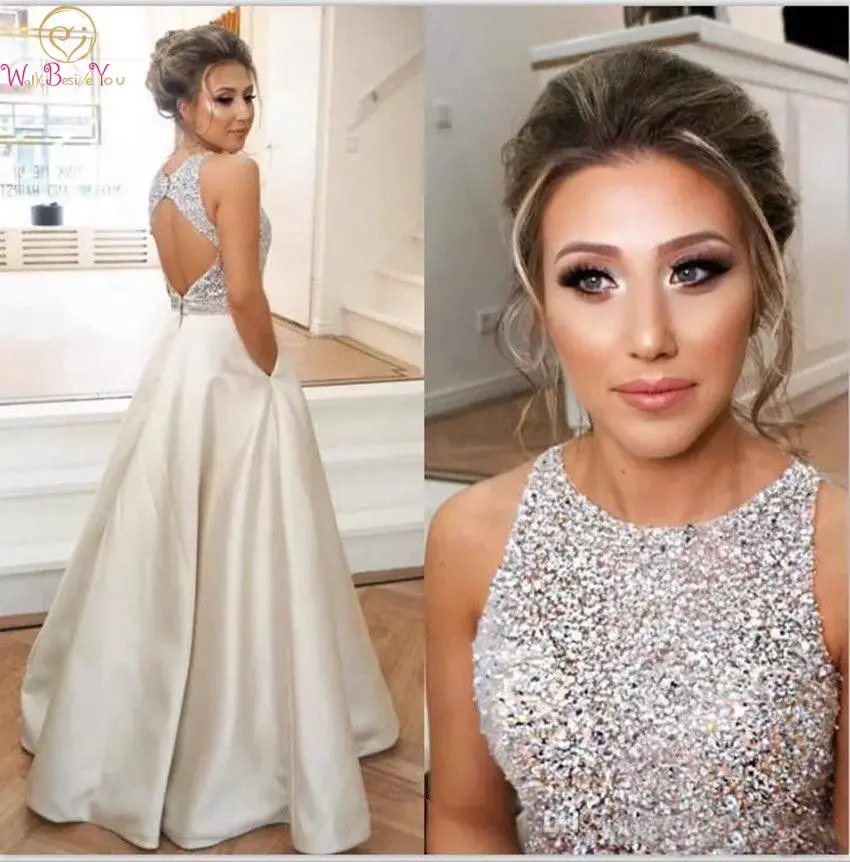 Chic O Neck Prom Dresses 2019 Ivory Sleeveless A Line vestidos Beading Crystal Sequined Floor Length Empire Elegant Satin Gowns
Chic O Neck Prom Dresses 2019 Ivory Sleeveless A Line vestidos Beading Crystal Sequined Floor Length Empire Elegant Satin Gowns