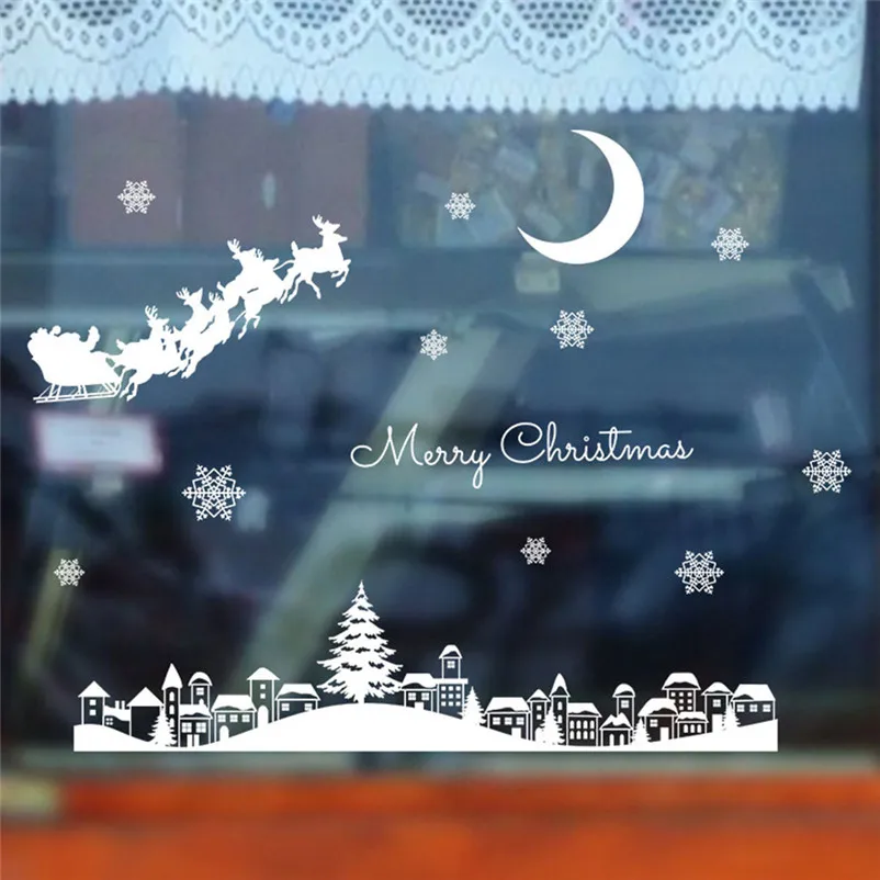 New Year Christmas Window Stickers Restaurant Mall Decoration Snow Glass Window Removable Christmas ornament #3o24#f (2)