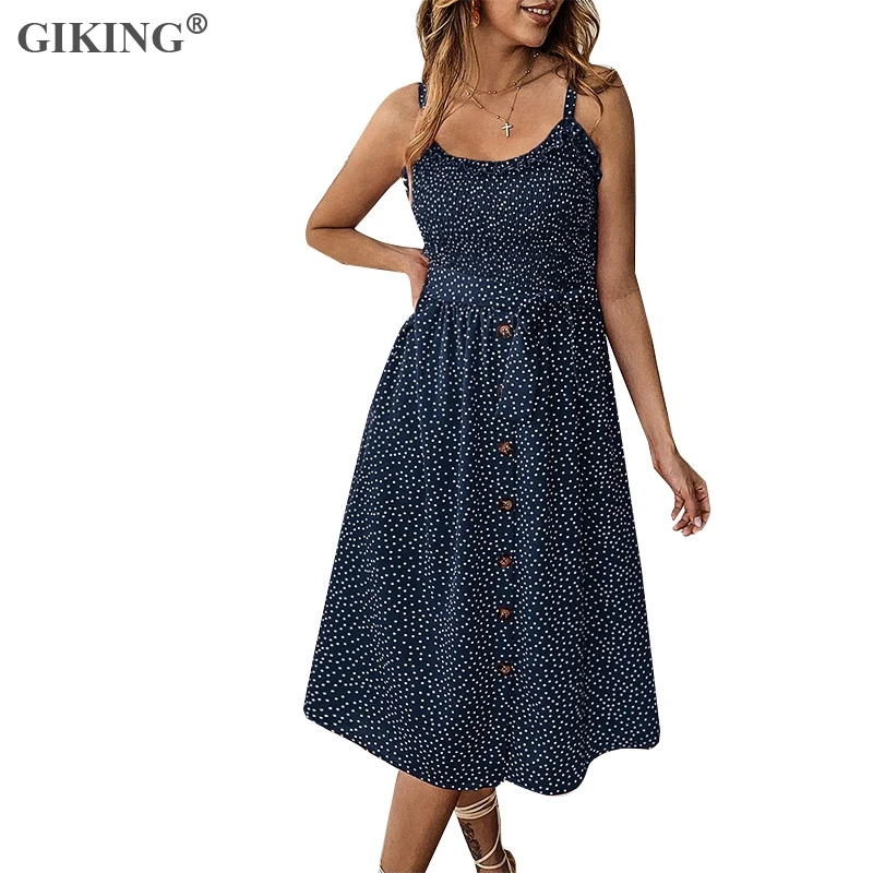 GIKING Women 2019 Summer Dress Wave Dot Print Spaghetti Strap Buttons Boho Backless Party Dress Women's Holiday Beach Vestidos
GIKING Women 2019 Summer Dress Wave Dot Print Spaghetti Strap Buttons Boho Backless Party Dress Women's Holiday Beach Vestidos