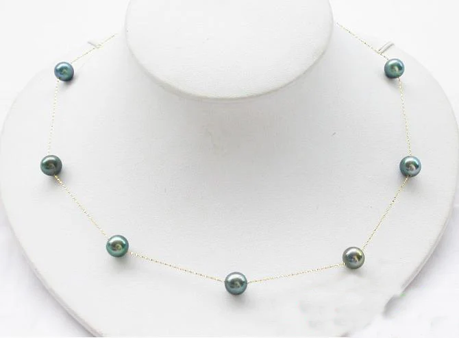 Perfect New Arriver Pearl Jewellery 18inches 8.5mm Round Black Color Freshwater Necklace Gold Chain Free Shipping | Украшения и