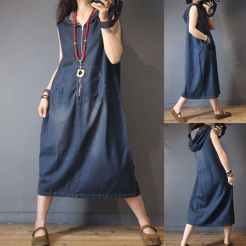 Spring Summer Women Casual All-match Loose Plus Size Vintage Denim A-line Hooded Dresses
Spring Summer Women Casual All-match Loose Plus Size Vintage Denim A-line Hooded Dresses