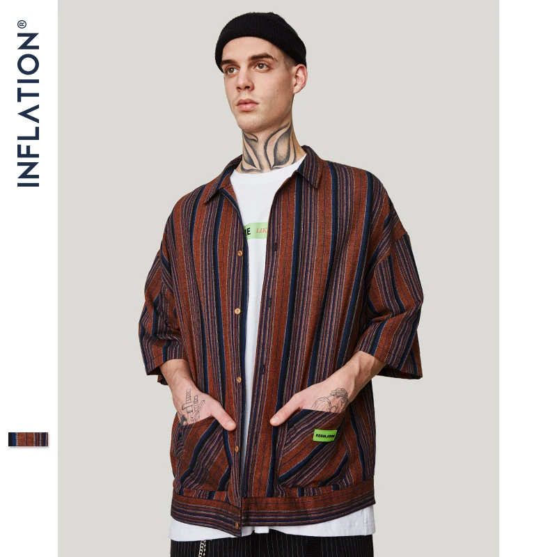 INFLATION 2019 New Arrival Stripe Turn down Collar Shirts Loose Fit Streetwear Short Sleeve Shirt Summer Dress Shirts 9210S
INFLATION 2019 New Arrival Stripe Turn down Collar Shirts Loose Fit Streetwear Short Sleeve Shirt Summer Dress Shirts 9210S