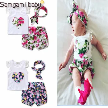 SAMGAMI BABY Fashion Sleeveless Summer Style Girls Lace Shirt +kids Floral print Shorts + headband 3pcs Suit Children Rose baby
SAMGAMI BABY Fashion Sleeveless Summer Style Girls Lace Shirt +kids Floral print Shorts + headband 3pcs Suit Children Rose baby