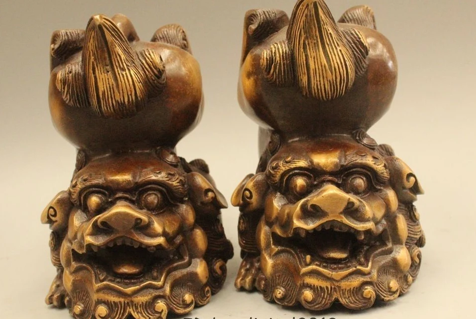 4"Lucky China Chinese Dynasty Palace Bronze Foo Fu Dog & Lion Play Statue Pair
4"Lucky China Chinese Dynasty Palace Bronze Foo Fu Dog & Lion Play Statue Pair