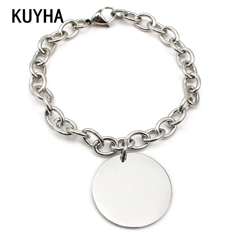 Women Fashion Bracelets Jewelry Accessories Bangles Chain Link Bracelets with Round Engravable Custom Logo/Name Charm Pendant
Women Fashion Bracelets Jewelry Accessories Bangles Chain Link Bracelets with Round Engravable Custom Logo/Name Charm Pendant