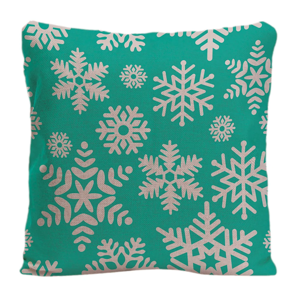 

Cotton Linen Snowflakes Pattern In Green Background Throw Pillow Case Decorative Cushion Cover Pillowcase Customize Gift For Car