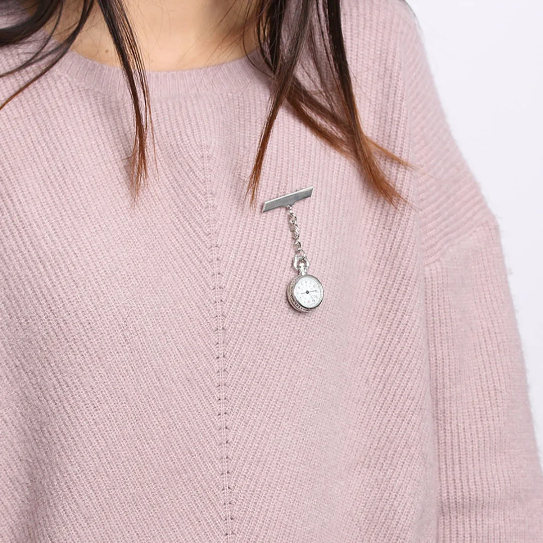 Silver Metal Chain Clip On Nurse Nursing Pendant Pocket Brooch Fob Watch