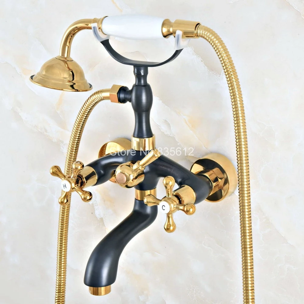 Black&Gold Antique Wall Mounted Bathroom Bath Shower Faucets Bathtub Faucet With Hand Shower tna002
Black&Gold Antique Wall Mounted Bathroom Bath Shower Faucets Bathtub Faucet With Hand Shower tna002