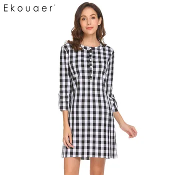 Ekouaer Women Casual Nightgown 3/4 Sleeve Nightshirt Plaid Nightdress Sleep Dress Lounge Sleepwear Female Nightwear Home Clothes
Ekouaer Women Casual Nightgown 3/4 Sleeve Nightshirt Plaid Nightdress Sleep Dress Lounge Sleepwear Female Nightwear Home Clothes