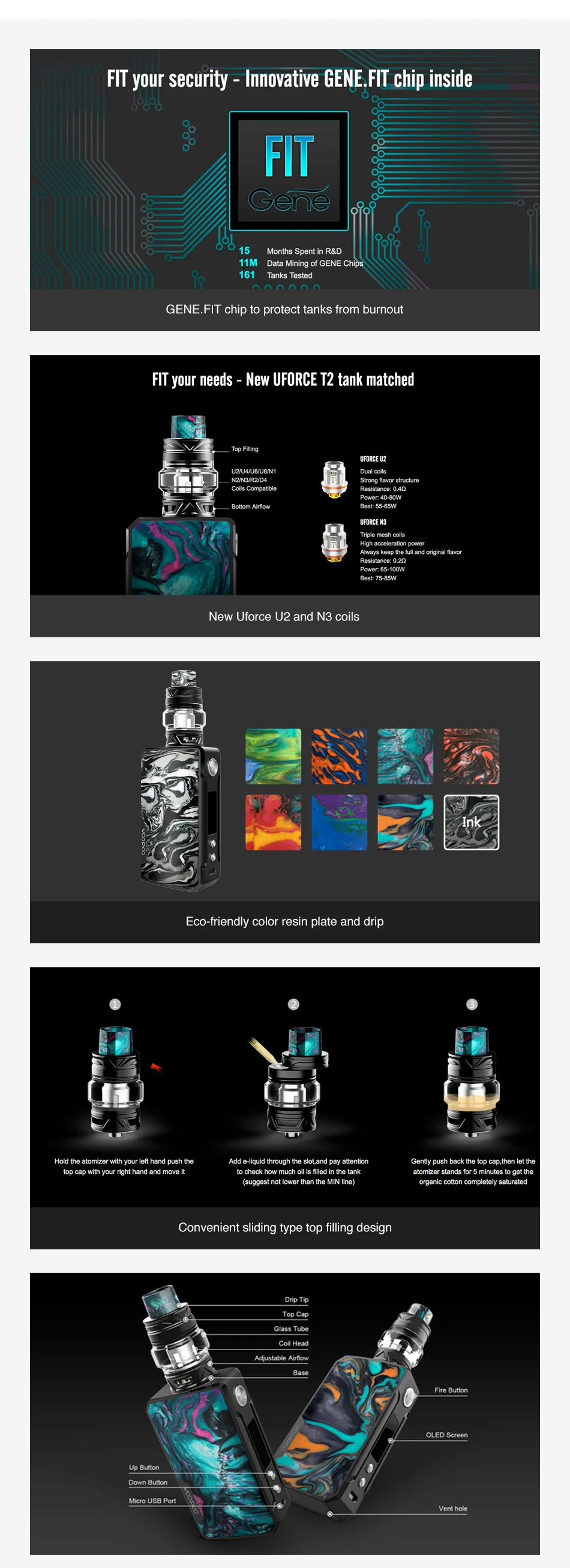 Original VOOPOO Drag 2 TC Kit with 5ml UFORCE T2 Tank & Upgraded Firmware Mod powered by 18650 battery Vape VS VOOPOO DRAG Kit