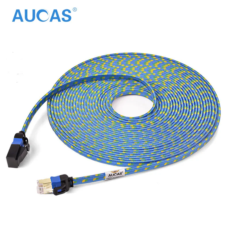 AUCAS SFTP CAT7 cable RJ45 Network Cable 1m 2m 5m 10m 15m Shielded Flat Patch Cord Lan Cable Cat7 RJ45 Laptop Cable