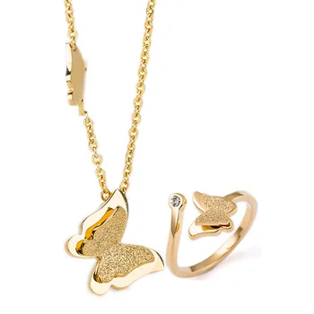 316L stainless steel Rose gold/Gold/Silver color frosted butterfly charms jewelry set necklace+ring
316L stainless steel Rose gold/Gold/Silver color frosted butterfly charms jewelry set necklace+ring