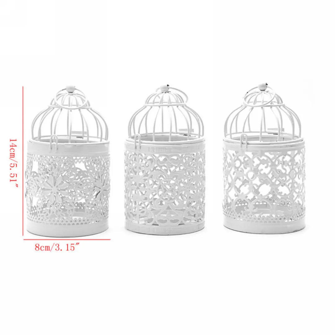 1pc Metal Hollow Candle Holder Tealight Candlestick Hanging Lantern Bird Cage White