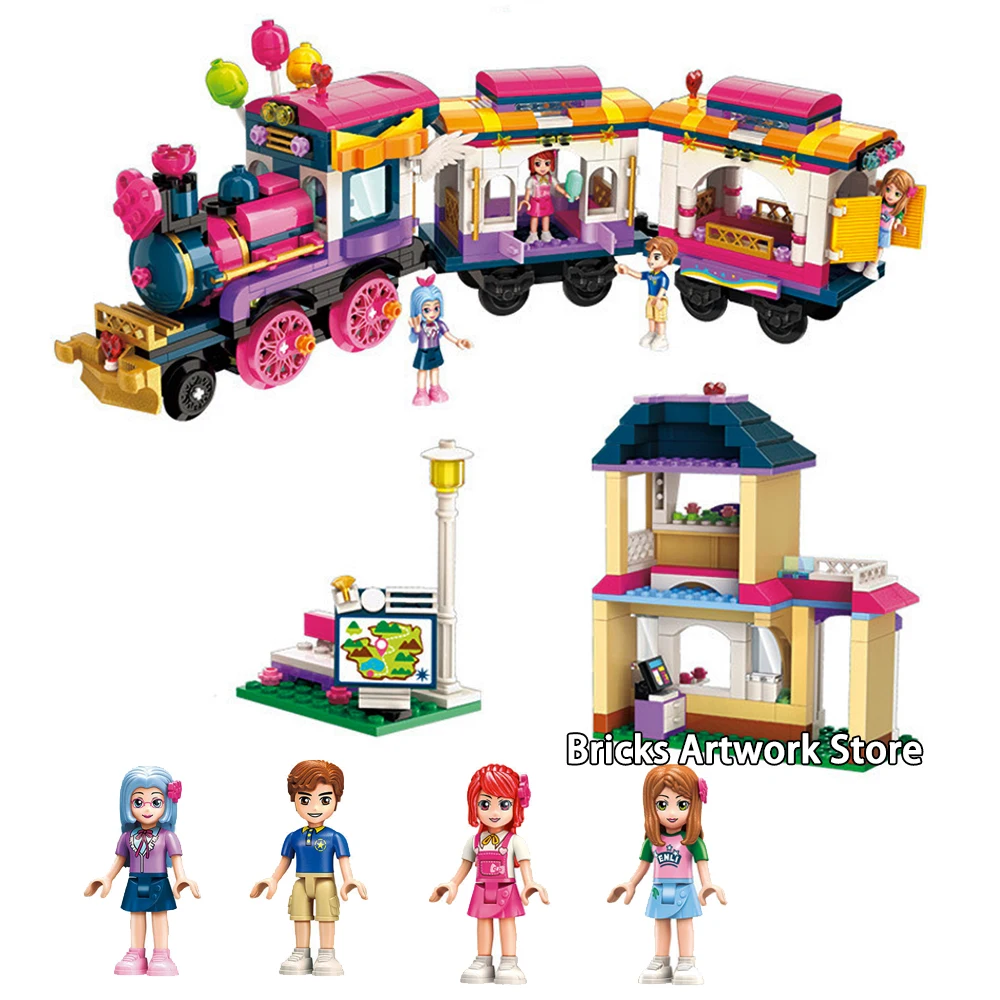 

690pcs 2015 Cherry Happy holiday tour train Mini figures Minifigs Fit Legoness Friends Set Building Blocks Toys Girls Creative