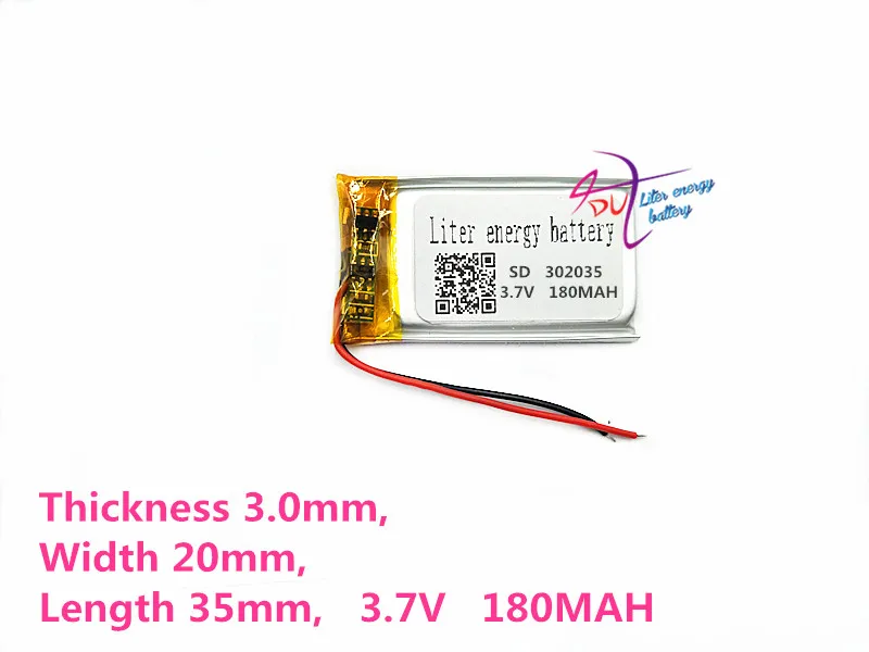 Liter energy battery 3.7V polymer lithium battery 302035 MP3 MP4 180MAH vehicle recorder small equipment camera
Liter energy battery 3.7V polymer lithium battery 302035 MP3 MP4 180MAH vehicle recorder small equipment camera