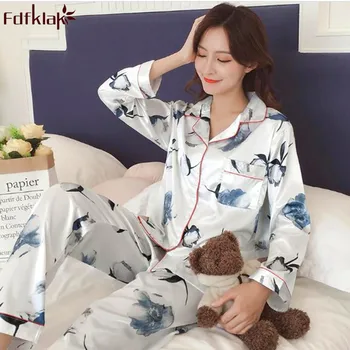 Fdfklak Fresh print spring autumn pajamas for women long sleeve silk sleepwear set casual ladies pijama suit pyjama femme
Fdfklak Fresh print spring autumn pajamas for women long sleeve silk sleepwear set casual ladies pijama suit pyjama femme