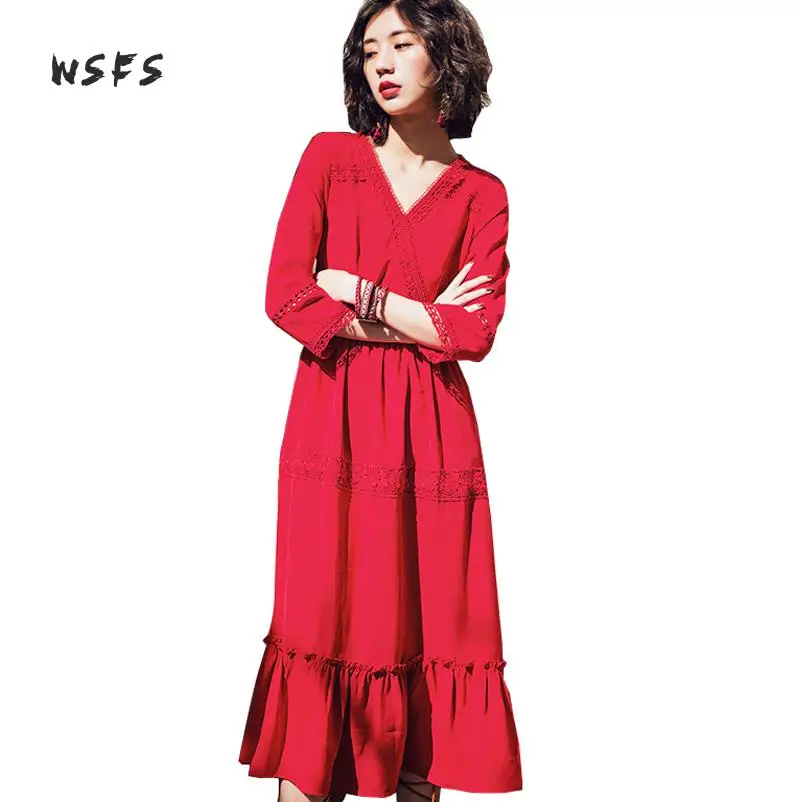 Summer Red Lace Beach Dresses Vneck Loose Hollow Out Women Dress Casual Vintage Sexy Patry Long Midi Aline Dress Vestidos Mujer
Summer Red Lace Beach Dresses Vneck Loose Hollow Out Women Dress Casual Vintage Sexy Patry Long Midi Aline Dress Vestidos Mujer