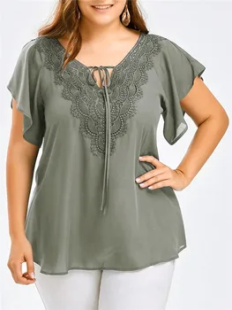 Plus Size Summer Chiffon Shirt Short Sleeve Ladies Lace Floral V Neck Casual Clothes Solid Color Women Fashion Blouses
Plus Size Summer Chiffon Shirt Short Sleeve Ladies Lace Floral V Neck Casual Clothes Solid Color Women Fashion Blouses