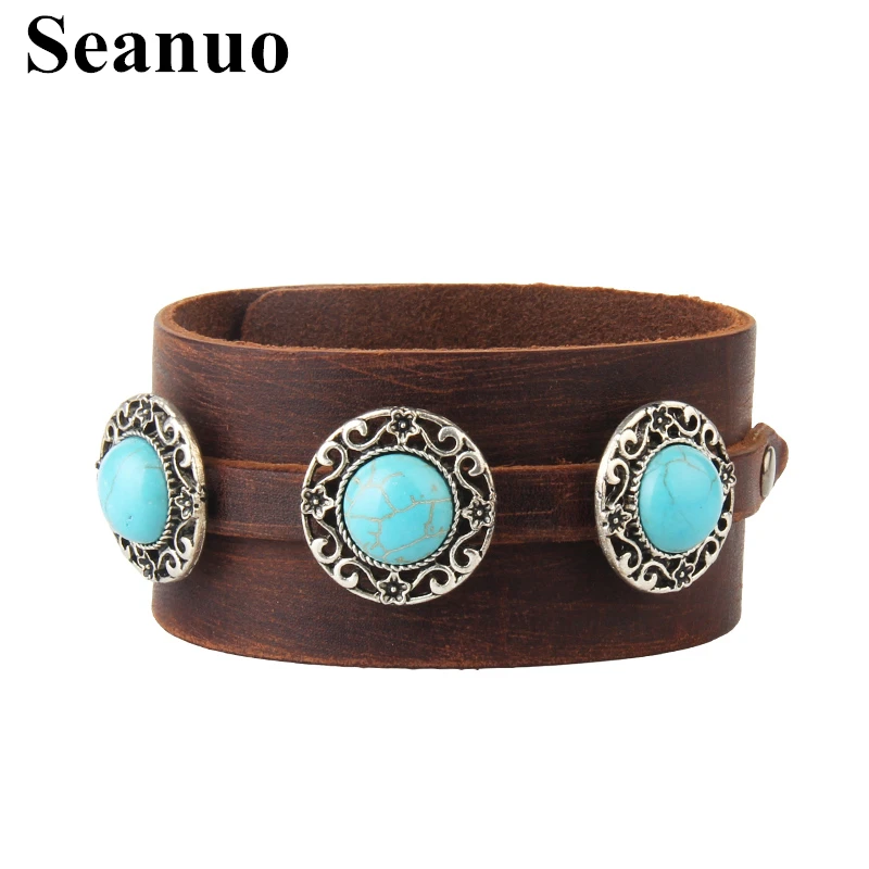 Seanuo 2017 Big Blue Nature Stone Punk wide geniune leather bracelet for men women fashion couple love wristband cuff bracelets
Seanuo 2017 Big Blue Nature Stone Punk wide geniune leather bracelet for men women fashion couple love wristband cuff bracelets