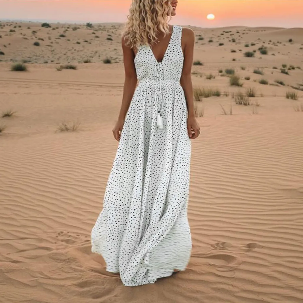 2019 Women Summer Boho Women Summer Sleeveless Dot Print Tassels Deep V Neck Long Beach Maxi Dress
2019 Women Summer Boho Women Summer Sleeveless Dot Print Tassels Deep V Neck Long Beach Maxi Dress