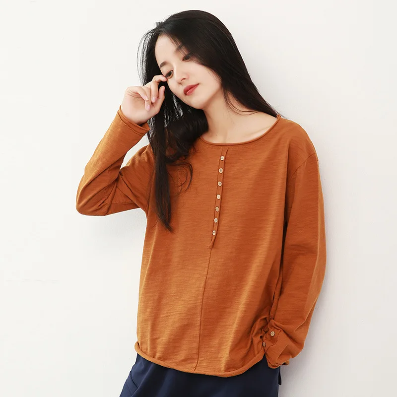 Johnature New Long Sleeved Button Women T-shirt 2019 Autumn Korean Casual Loose Comfortable O-neck Solid Color All-match T-shirt
Johnature New Long Sleeved Button Women T-shirt 2019 Autumn Korean Casual Loose Comfortable O-neck Solid Color All-match T-shirt