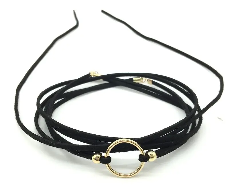 Punk Choker Gothic Circle Plated Gold Pendant Sexy Long Black Velvet Rope Tie Up Bow Necklace For Jewelry Gifts | Украшения и