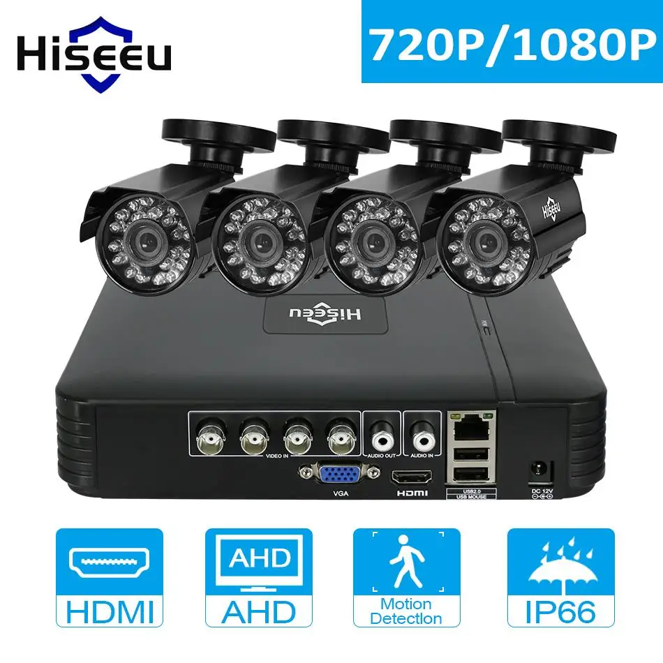 Hiseeu CCTV System 4PCS 720P/1080P AHD Camera Option Mini DVR For CCTV Kit HDMI 2MP Bullet Outdoor Weatherproof Security System