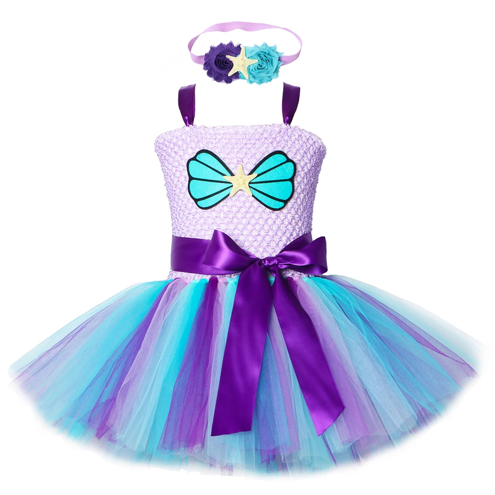 

Girls Mermaid Tutu Dress with Headband Outfit Under The Sea Birthday Theme Party Dress for Kids Girl Princess Mermaid Costume